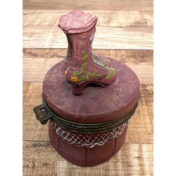 Decorative Boot-Themed Trinket Box With Hinged Lid & Lace Detailing - Picture 3 of 5
